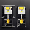 System Prevista, stworzony we współpracy z instalatorami, charakteryzuje się mniejszą liczbą elementów, które można wykorzystać we wszystkich typowych sytuacjach montażowych. Na zdjęciu od lewej: stelaż do WC „Prevista Dry” z szyną montażową „Dry Plus” do elastycznej aranżacji łazienki, stelaż regulowany w pionie do montażu przy ścianie lub w profilach oraz blok „Prevista Pure” do zabudowy mokrej. (Zdjęcie: Viega)