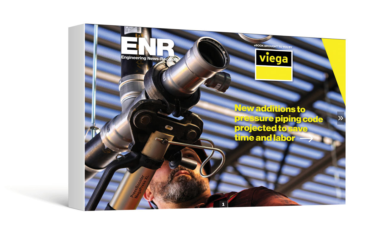 ENR eBook mockup featuring Viega press technology insights for construction and engineering professionals