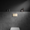 Edle Akzente: Die WC-Betätigungsplatte „Visign for Style 22“ von Viega setzt mit ihrer warmen, sanft schimmernden Oberfläche in Edelstahl Champagner gebürstet stilvolle Highlights im Bad. (Foto: Viega)