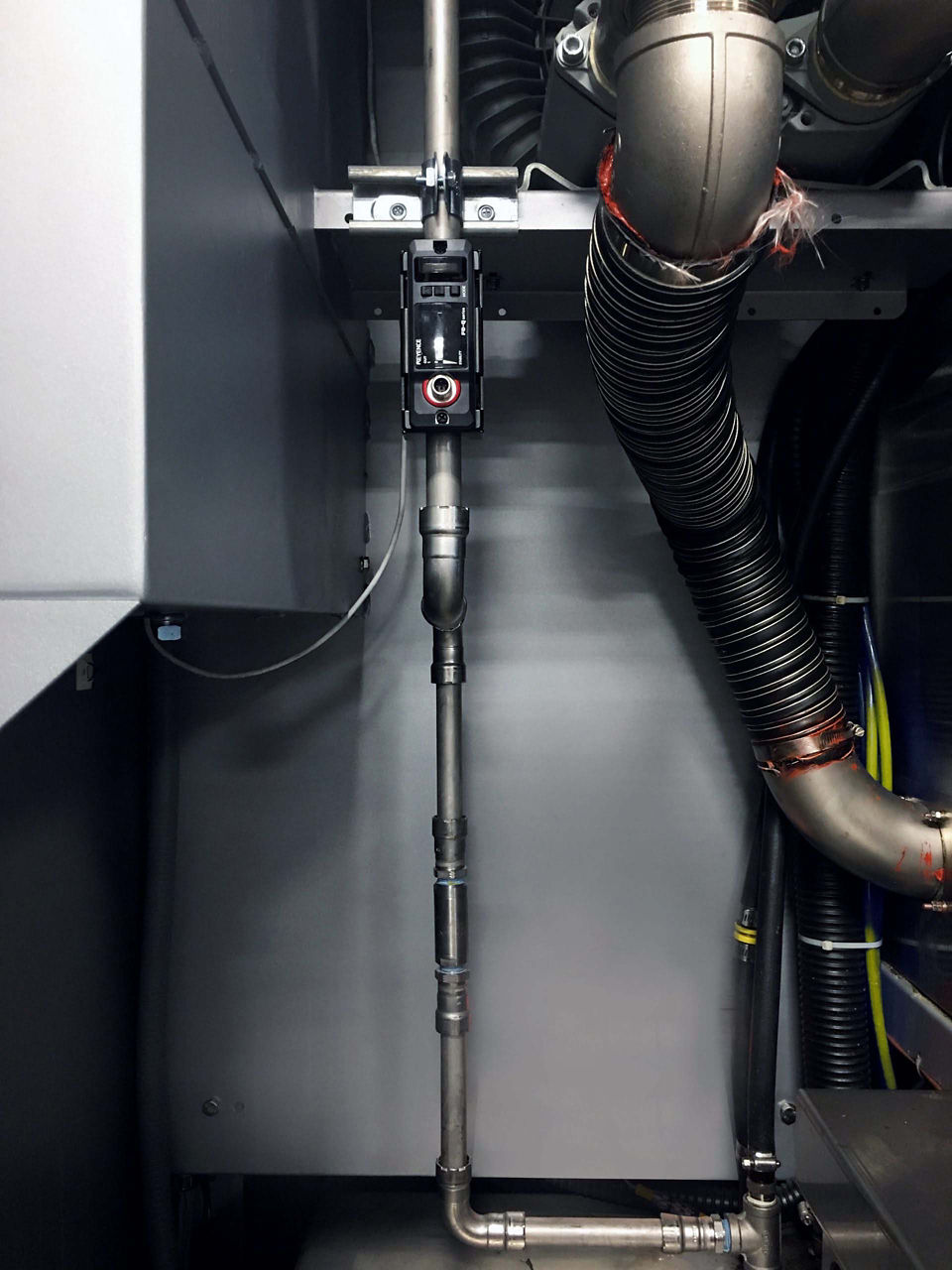 Industrial piping system transporting chemicals and gases in plant environment using press fittings
