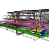 Das neue Viega Seminarcenter „Viega World“ (Bild oben) ist als virtuelles Modell integral mit der Arbeitsmethodik BIM geplant und wurde während der Realisierung an den BIM-Modellen konsequent digital dokumentiert. Die Grafik zeigt exemplarisch die Planung der Technischen Gebäudeausrüstung. (Grafik: Viega)