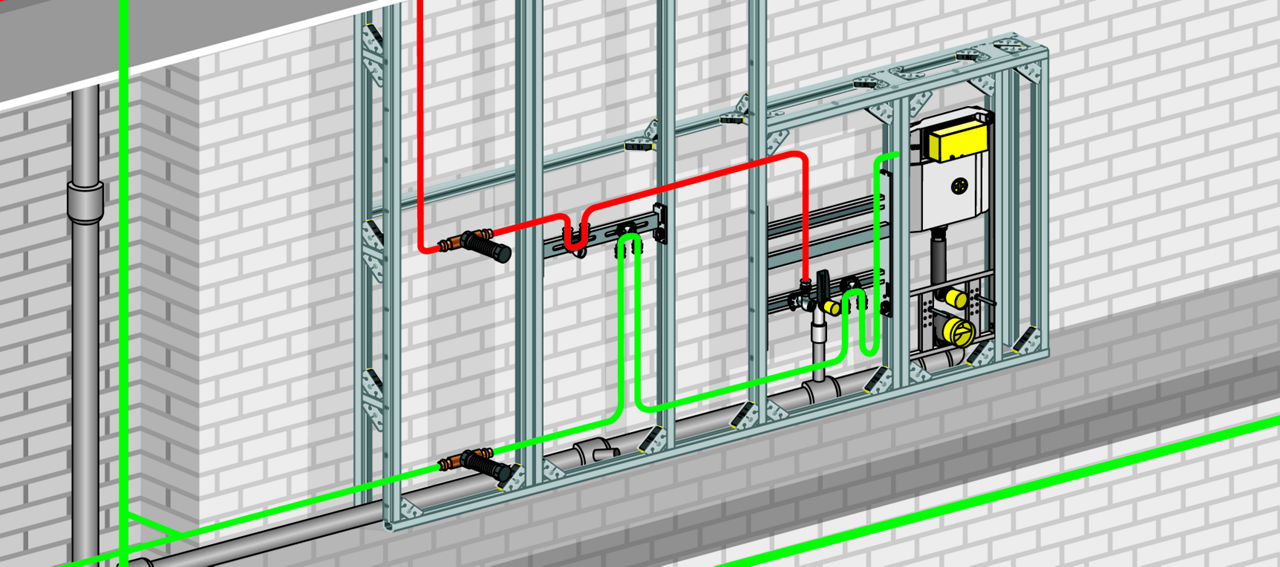 Notwendige hygienebewusste thermische Trennung schon bei der Installation: Warmwasser führende Rohrleitungen werden grundsätzlich über dem Kaltwasser-Anschluss verlegt, um ungewollten Wärmeübergang zu verhindern.