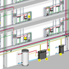 „AquaVip Solutions“ basiert auf einer digital vollständig vernetzten Trinkwasser-Installation. Ein abgestimmtes System aus AquaVip-Sensoren für Temperatur, Durchfluss und Wasserdruck (8) sowie untereinander kommunizierenden AquaVip-Controllern (1) analysiert kontinuierlich die Betriebszustände in der Anlage. Werden Abweichungen von Soll-Werten festgestellt, steuert das System automatisch nach – vom automatisierten Wasserwechsel über die Temperaturhaltung bis hin zur Ultrafiltration. Die weiteren Komponenten: (2) Prevista Dry-WC-Element mit integrierter AquaVip-Spülstation, (3) Prevista Dry-Waschtisch-Element mit AquaVip Hygienespülarmatur, (4) AquaVip-Zirkulationsregulierventil elektronisch, (5) AquaVip-Durchfluss-Trinkwassererwärmer (DTE), (6) AquaVip-Ultrafiltrationsmodul (UFC), (7) bei Bedarf AquaVip-Durchfluss-Trinkwasserkühler (DTK). (Grafik: Viega)