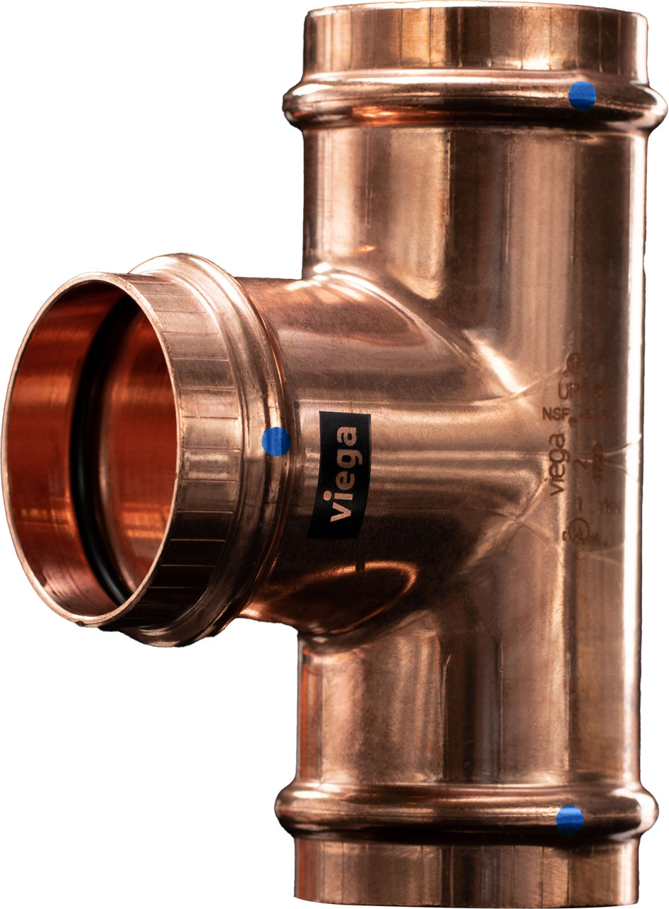 Viega Cleaned & Bagged press fitting with a blue identification dot.