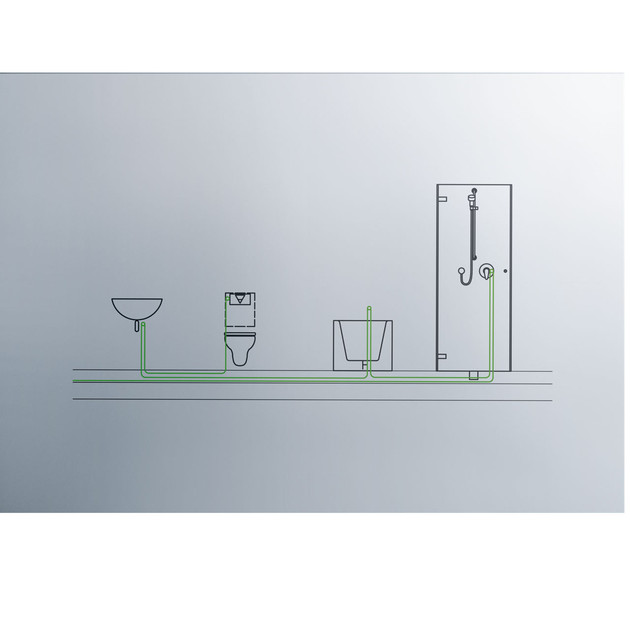 Cold water serial pipe systems in the bathroom: the most regularly used extraction point (normally the WC) is found at the end of the pipe.