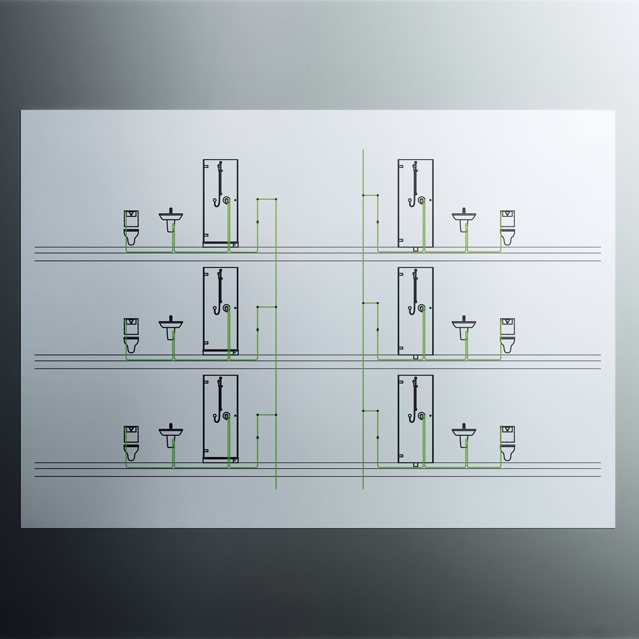 The equipment of each room with an actuating panel with Viega Hygiene+ flushing function ensures permanent drinking water hygiene.