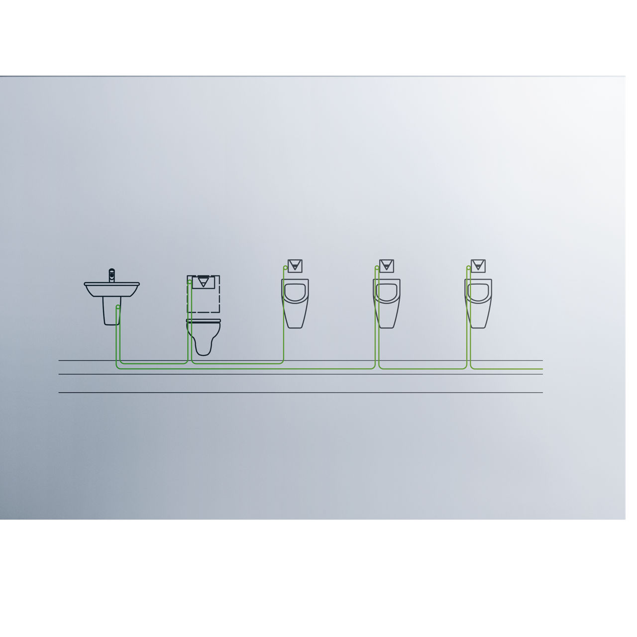 Cold water installation in the form of a serial piping system in a toilet system.