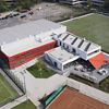 The clubhouse and the hockey hall of the German Düsseldorf Hockey Club (DHC).